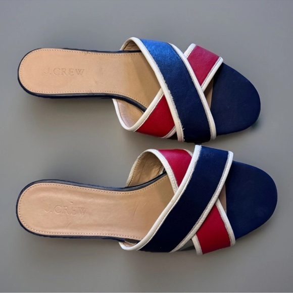 J Crew Leather Sandals Sz 7.5 Cora Criss Cross Patriotic 4th Of July Nautical - Picture 2 of 9